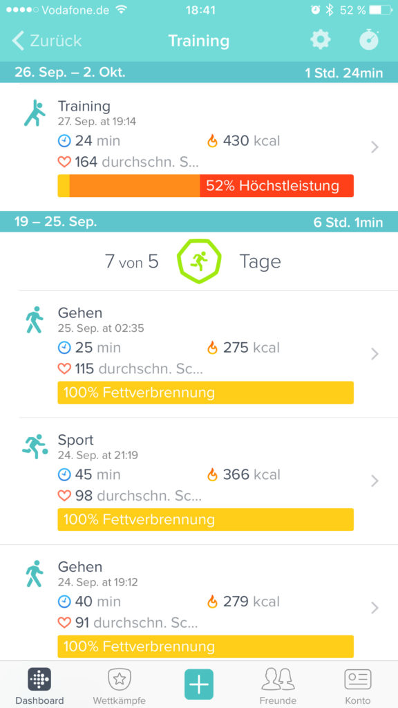 Fitbit App - Training aufzeichnen