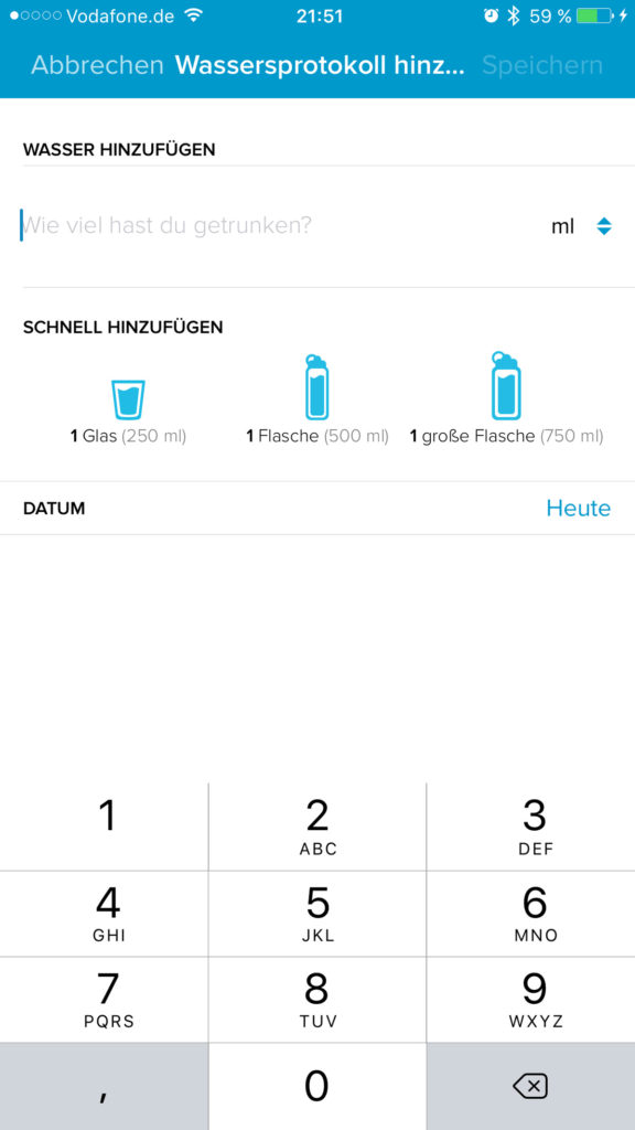 Fitbit App - Wasseraufnahme